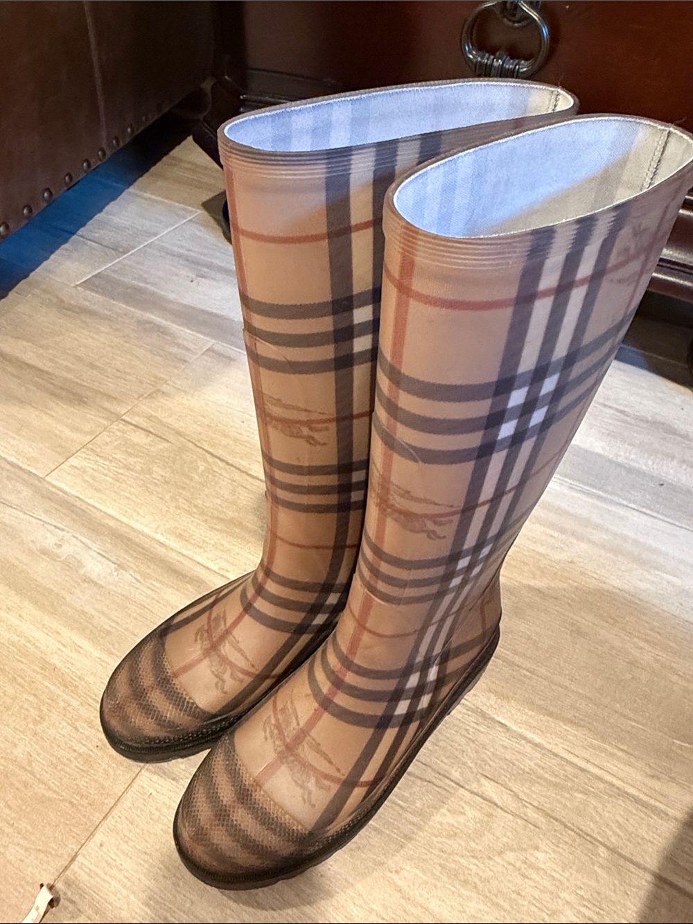 Burberry Tan Plaid Tall Rain Boots - Picture 4 of 5